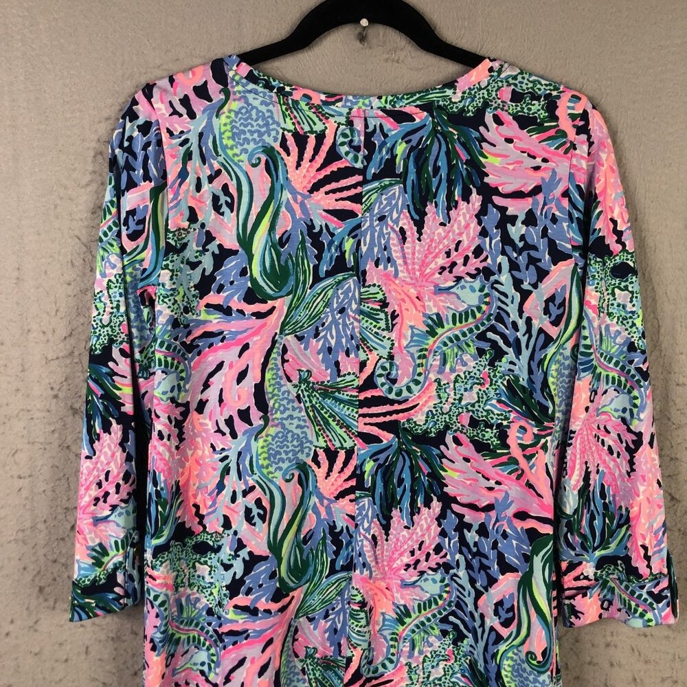 Lilly Pulitzer Dress Womens Medium Multicolor Pima Cotton Sea Life 3/4 Sleeve - Picture 10 of 16
